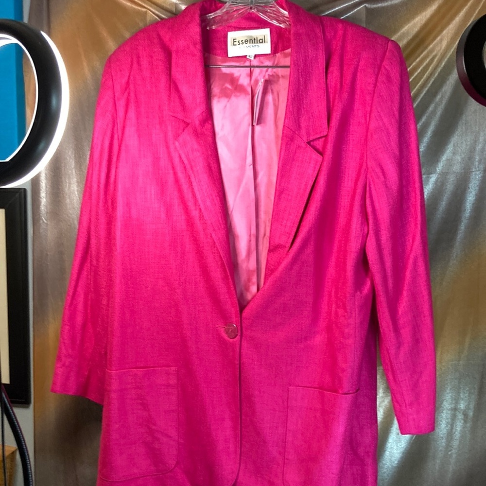 Vintage 80’s Essential Elemts jacket size L Rayon 46” chest. Pink linen feel 116